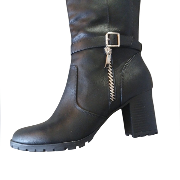 Kelly & Katie Black Knee High Boots Heeled Boots with Chunky Block Heel Boots 10 - Picture 8 of 11